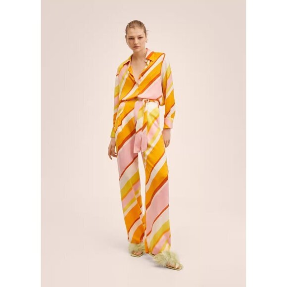 NWT Mango multicolour diagonal striped satin-effect blouse, 10 - Picture 6 of 16